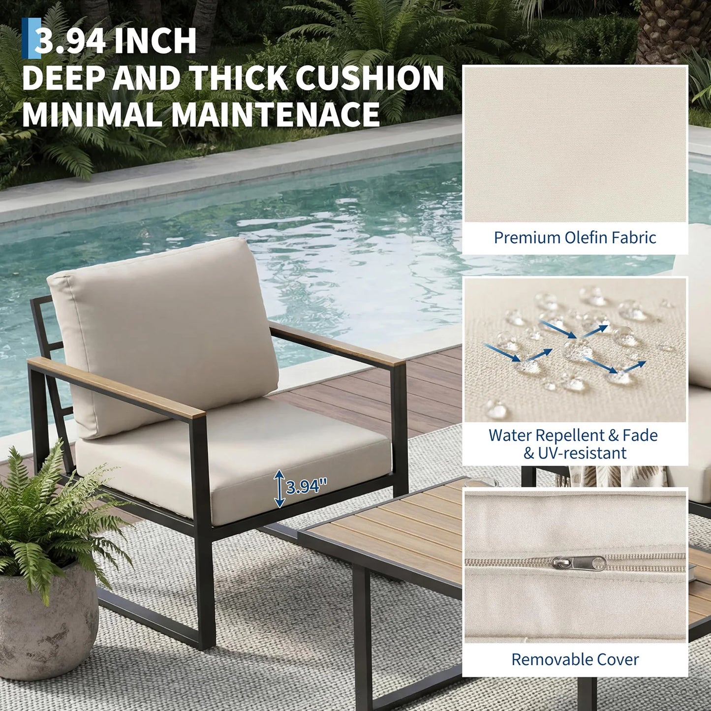 HobbyLane 4 Piece Patio Furniture Set Outdoor Sofa Coffee Table
