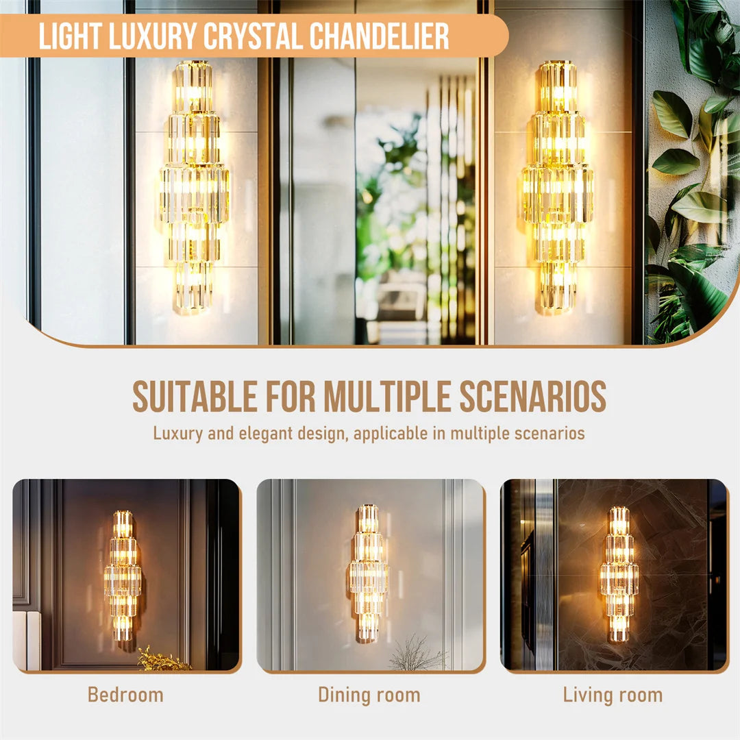 LUVODI Modern Crystal Wall Lamp 3 Layer Sconce Light E14