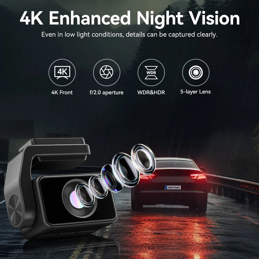REDTIGER 4K Dash Cam Front Rear GPS WiFi NightVision