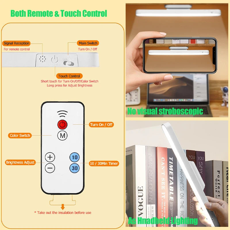MONCBET Remote LED Desk Lamp Magnetic Three-Mode Lighting USB Rechargeable