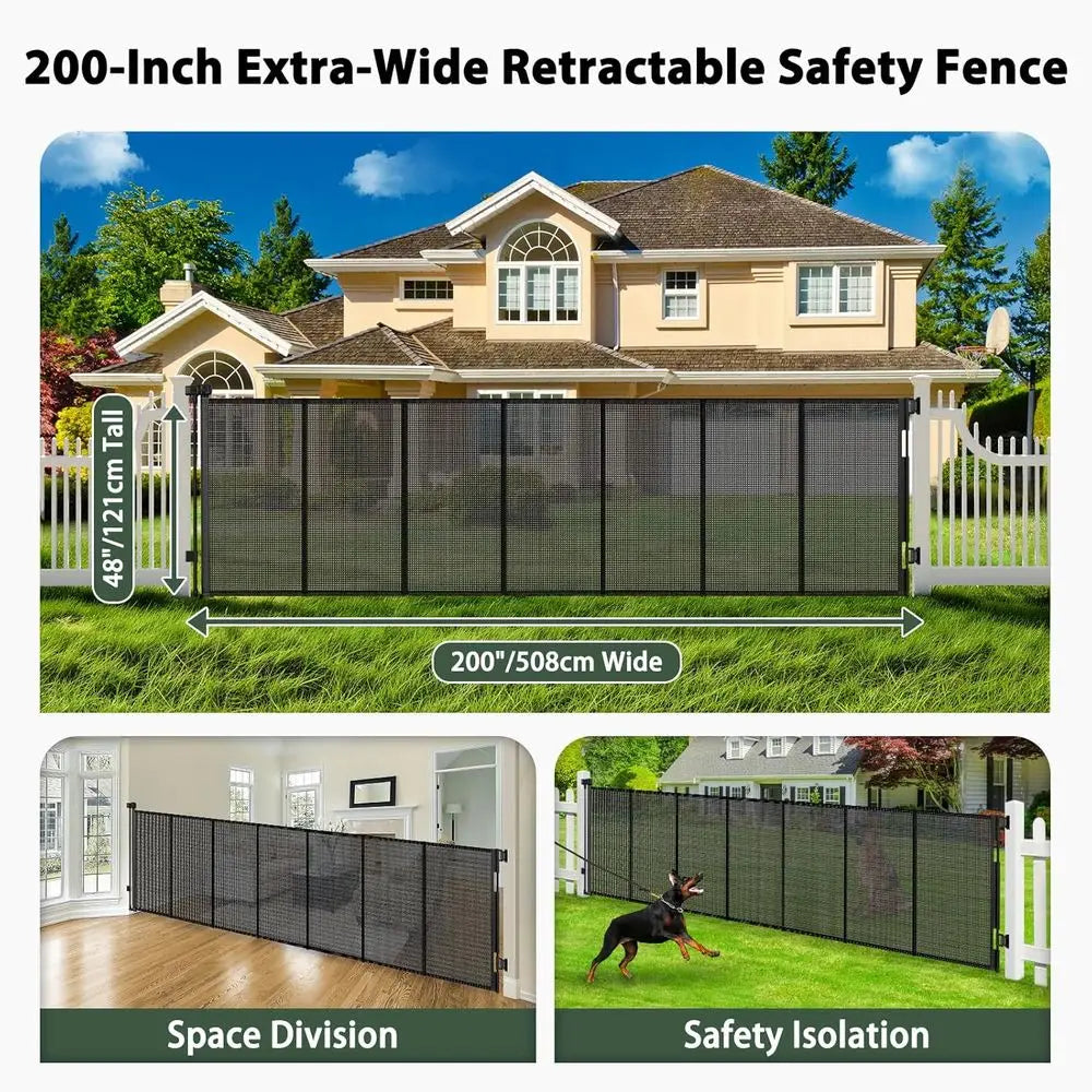 Extra Wide 200 Inch Retractable Baby Gate For Large Openings And Doorways Wall Mounted Easy Glide