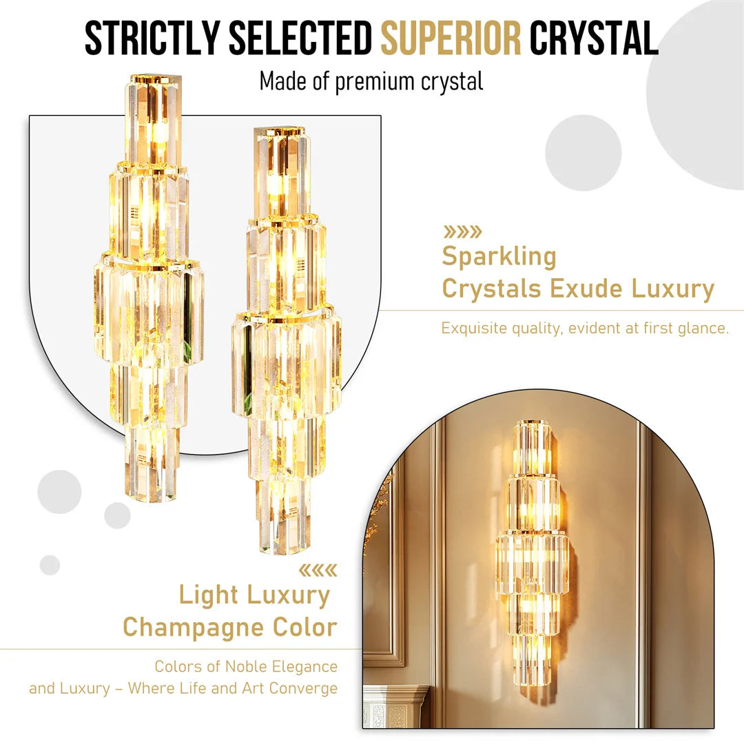 LUVODI Modern Crystal Wall Lamp 3 Layer Sconce Light E14