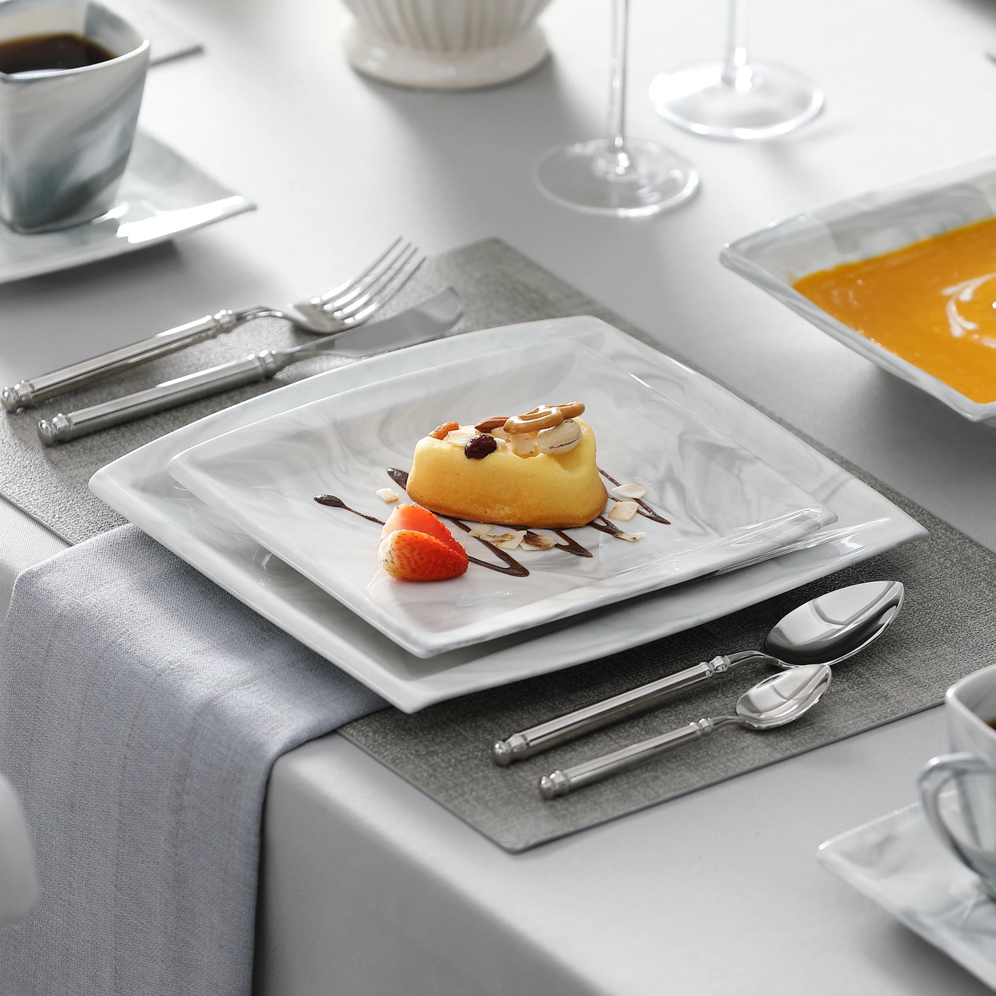 MALACASA Marble Porcelain Dinnerware Set Service for 12