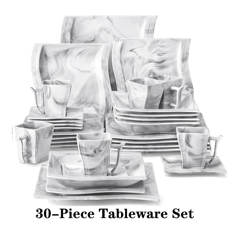 Malacasa Luxury Marble Finish Porcelain Dinnerware Set