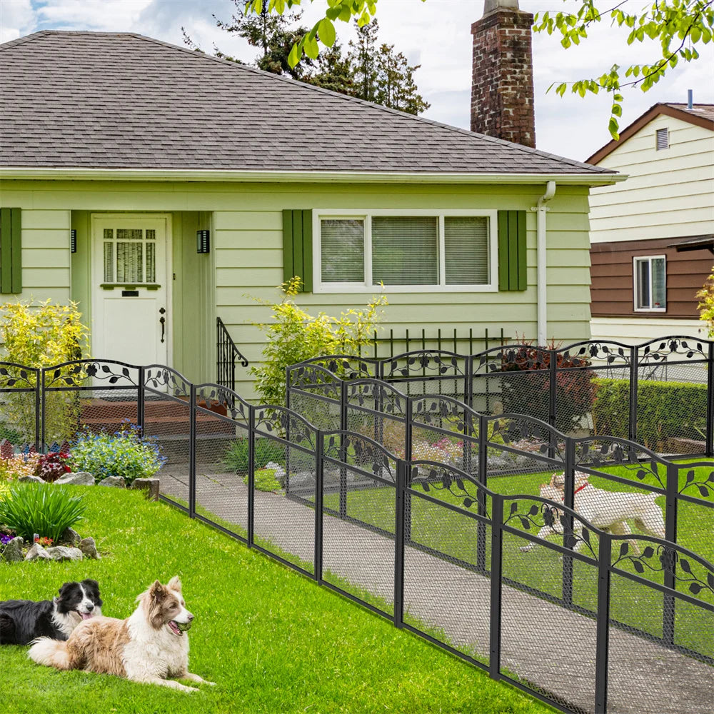 Borwart Wrought Iron Dog Fence Panels Pet Running Exercise Barrier