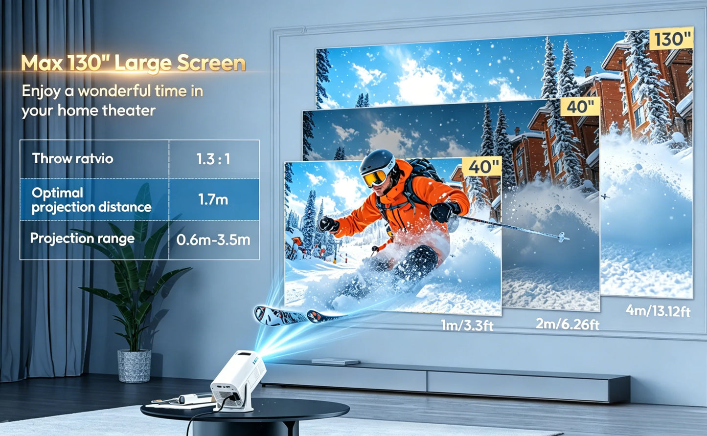 XGODY 4K LED Projector 12000 Lumens Wireless Home Theater Entertainment