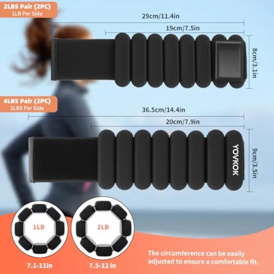 Adjustable Silicone Wrist and Ankle Weights for Home Gym Workouts Running Yoga Pilates Barre Strength Training Black