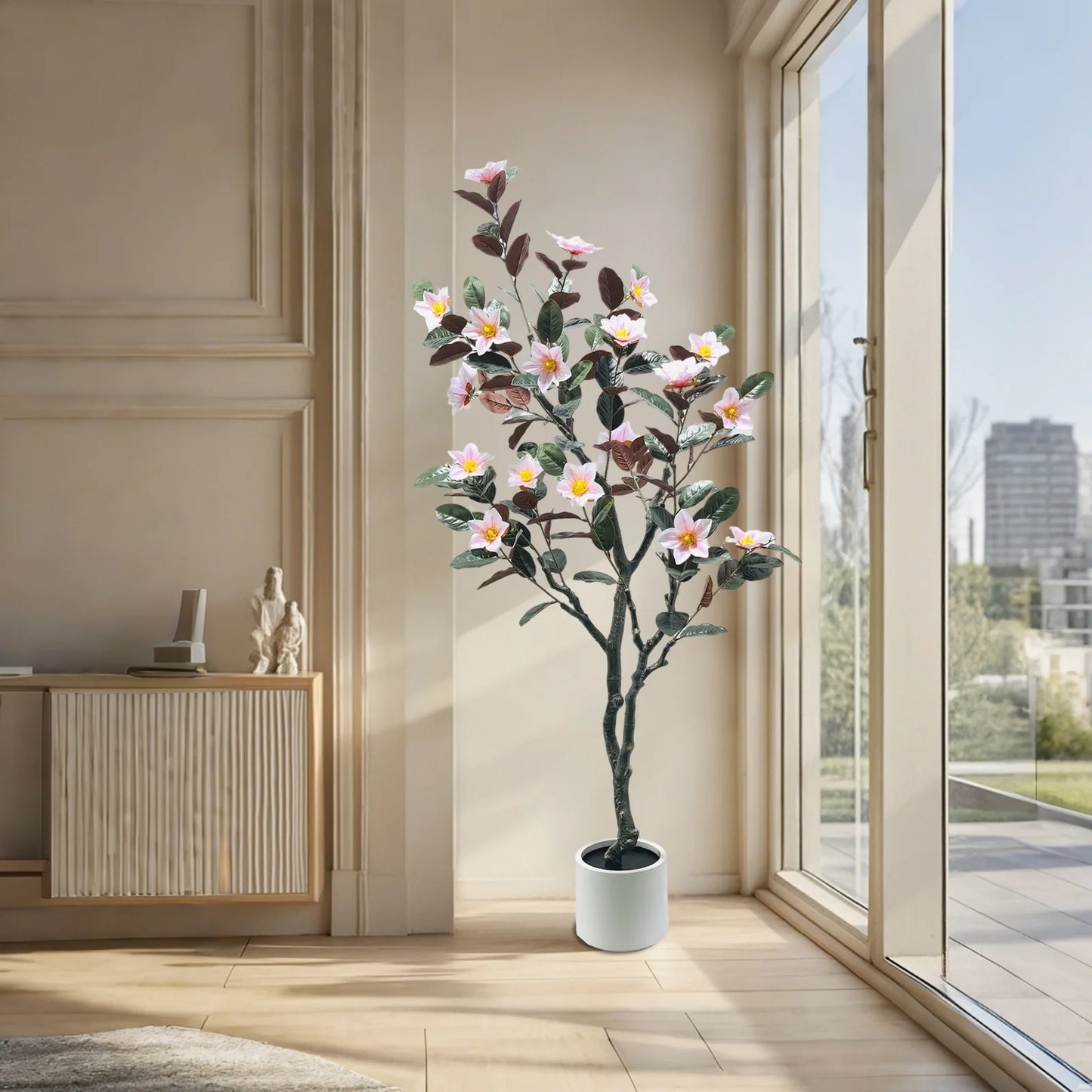 HiMISS Artificial Magnolia Tree Realistic Faux Plant Indoor Outdoor Decor