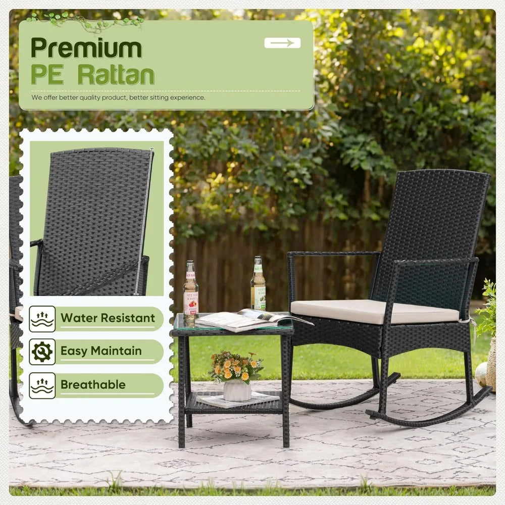 Rocking Chair Outdoor Rattan Patio Set Glass Table