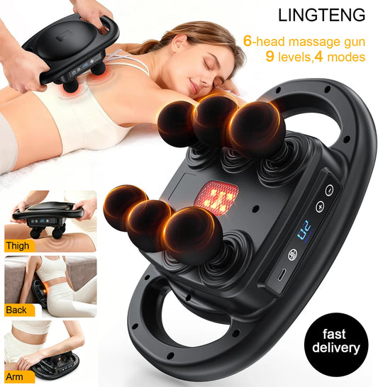 LINGTENG Deep Tissue Massage Gun With 6 Heads 9 Intensity Levels 4 Modes