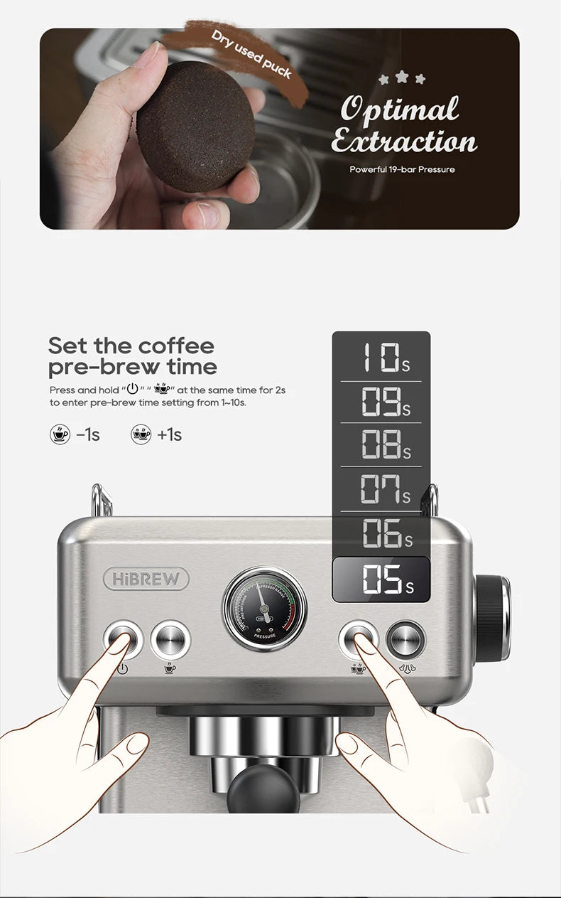HiBREW 20 Bar Semi Automatic Espresso Machine With Portafilter