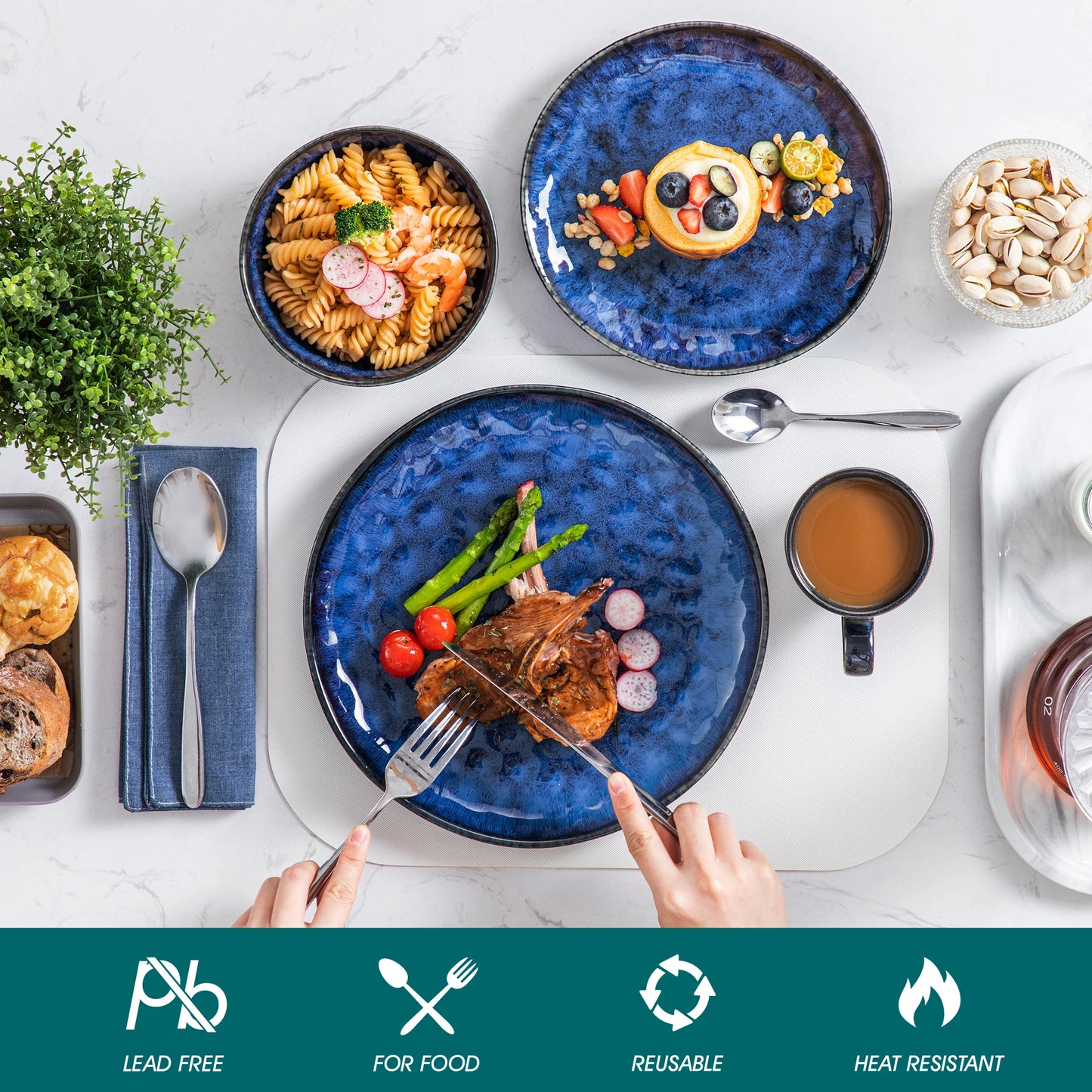 MALACASA Starry Blue Dinner Set 16 32 48 Pieces Collection