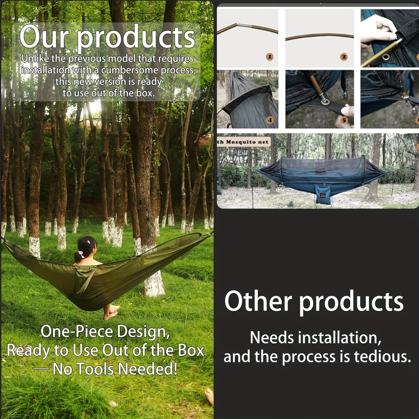 Double Camping Hammock With Mosquito Net And Sun Shade Canopy
