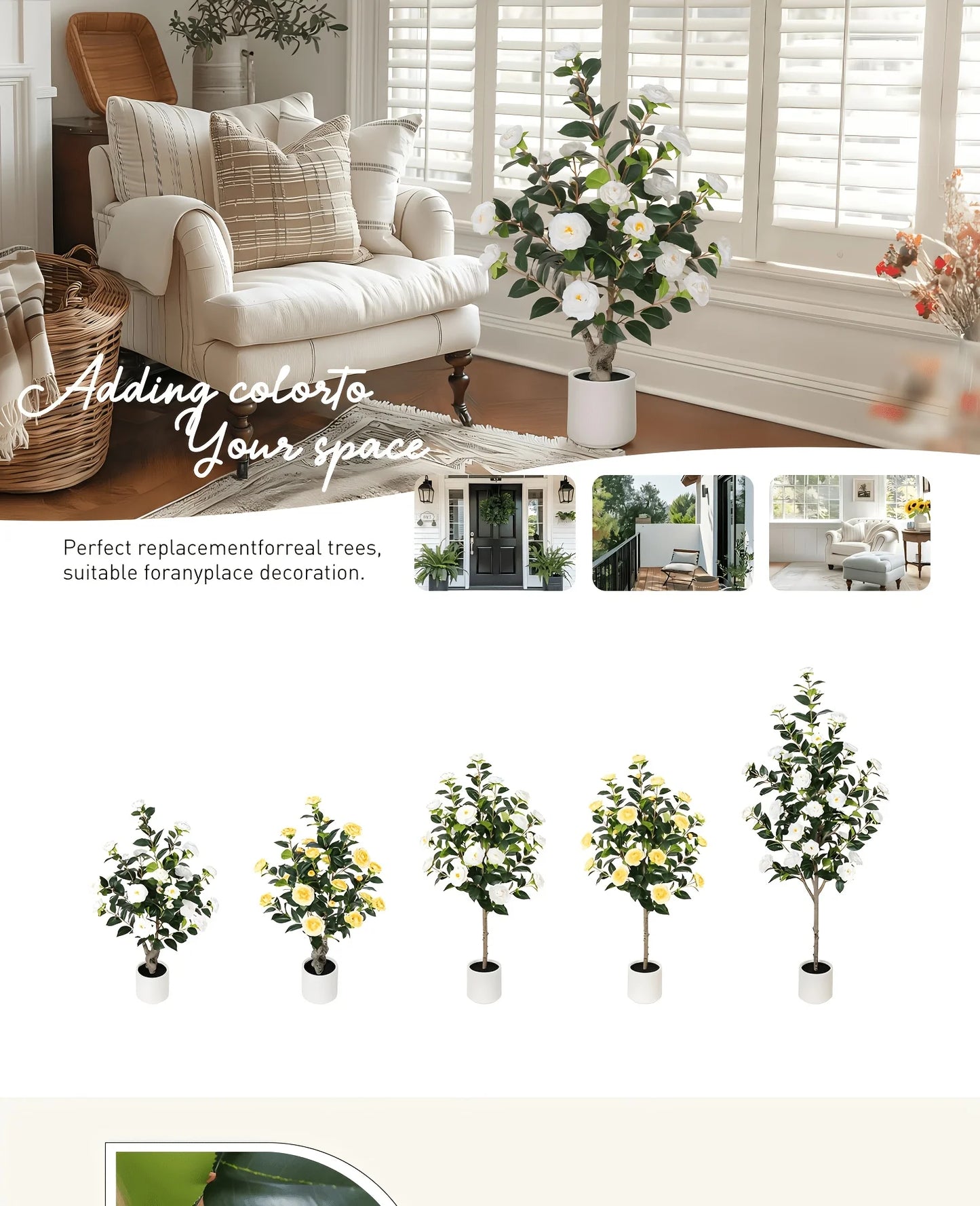 Two Pack Artificial Camellia Tree With Planter For Indoor Outdoor