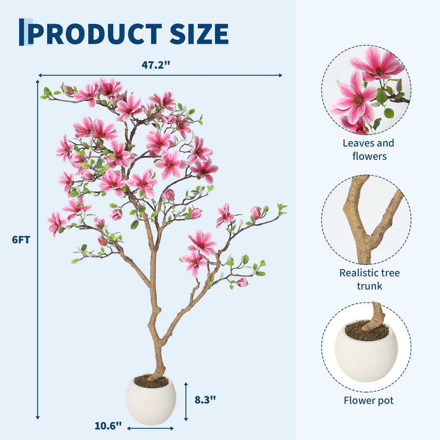 HiMISS Lifelike Magnolia Tree Silk Plant for Home Decor