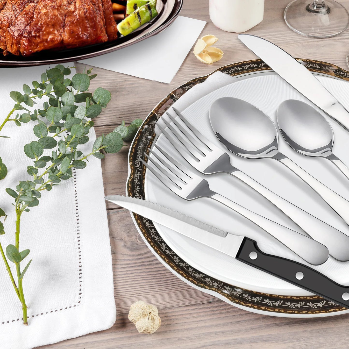 HANSMART Stainless Steel Flatware Set Knives Forks Spoons Dishwasher Safe