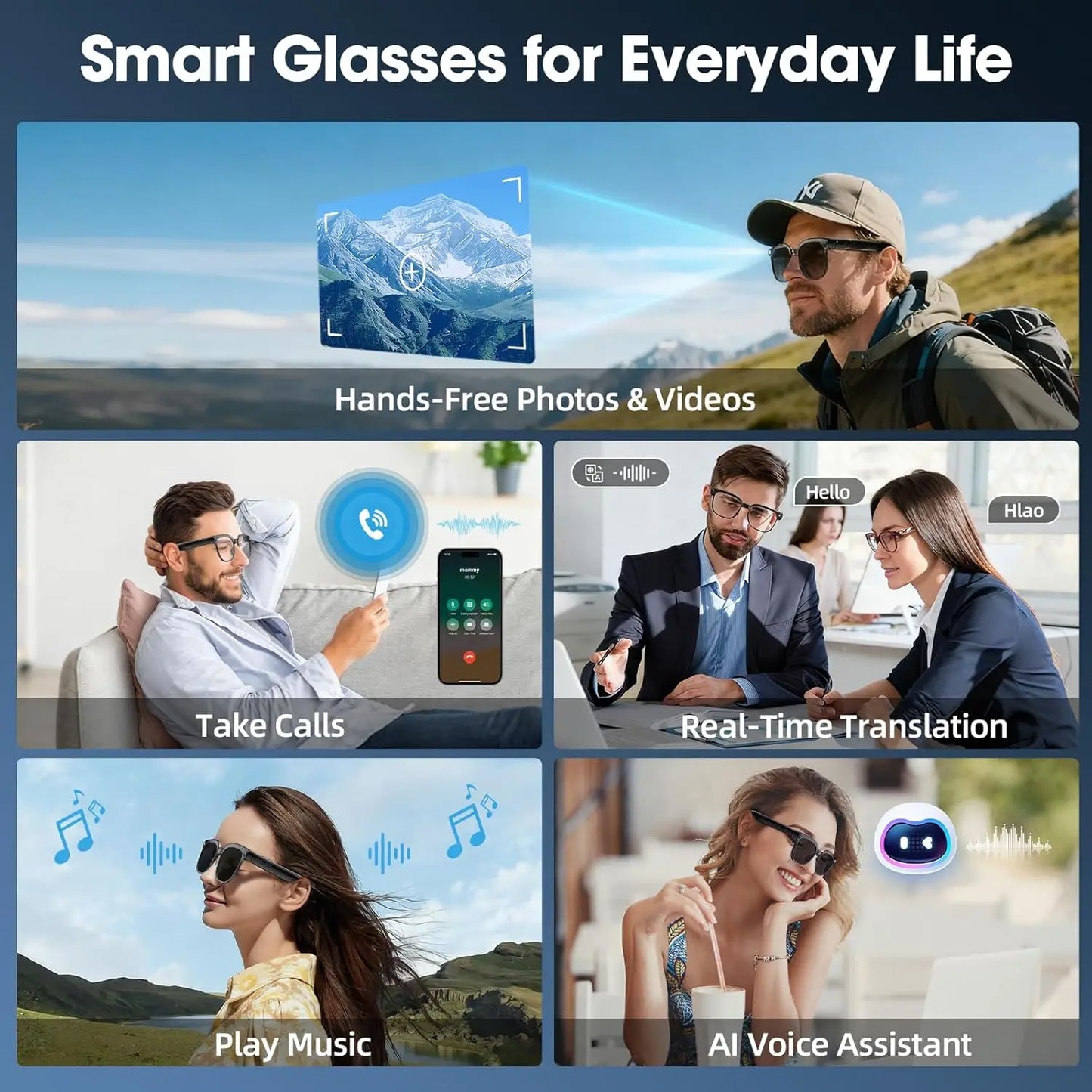 Step into the future with the GUHUAVMI M02S Smart AI Glasses and empower yourself with hands-free video, live translation, and smarter conversations.