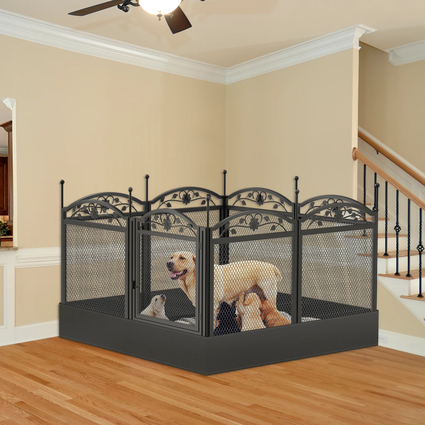 BINGOPAW Heavy Duty Dog Playpen 8 Panels Outdoor Iron Fence Waterproof Pad