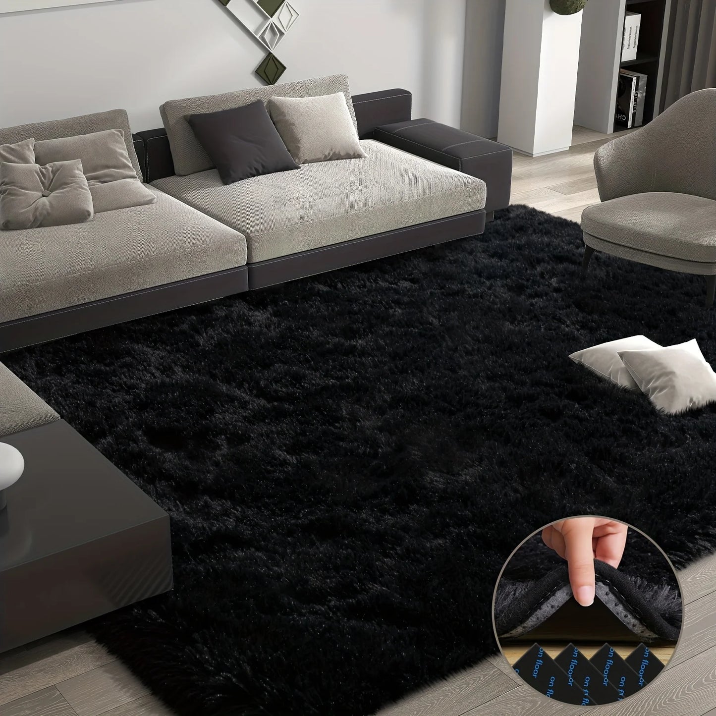 Aubusson Geometric Plush Area Rug Polyester Living Room Decor