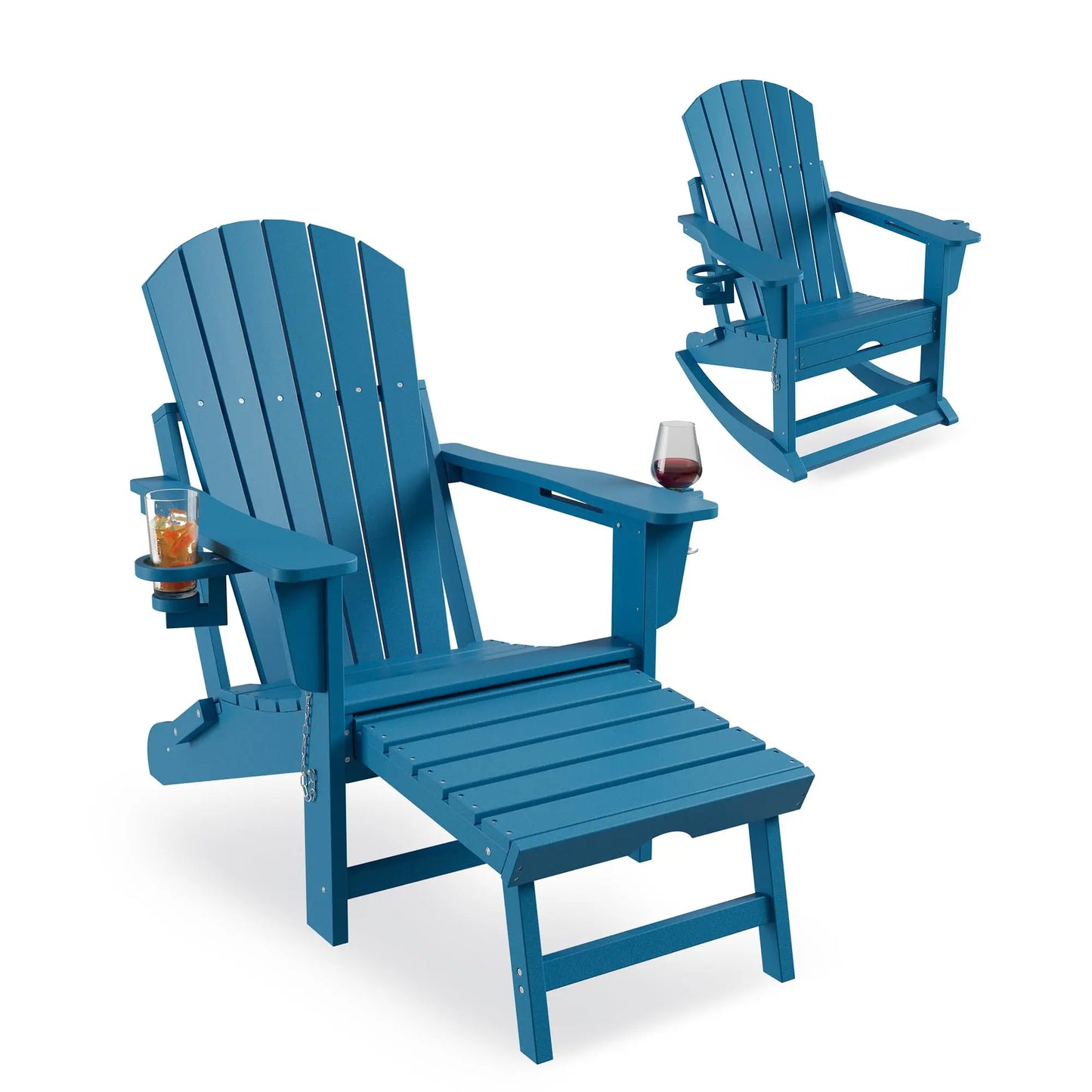 Studyset 4 In 1 Folding Adirondack Rocking Chair With Ottoman Cup Holder