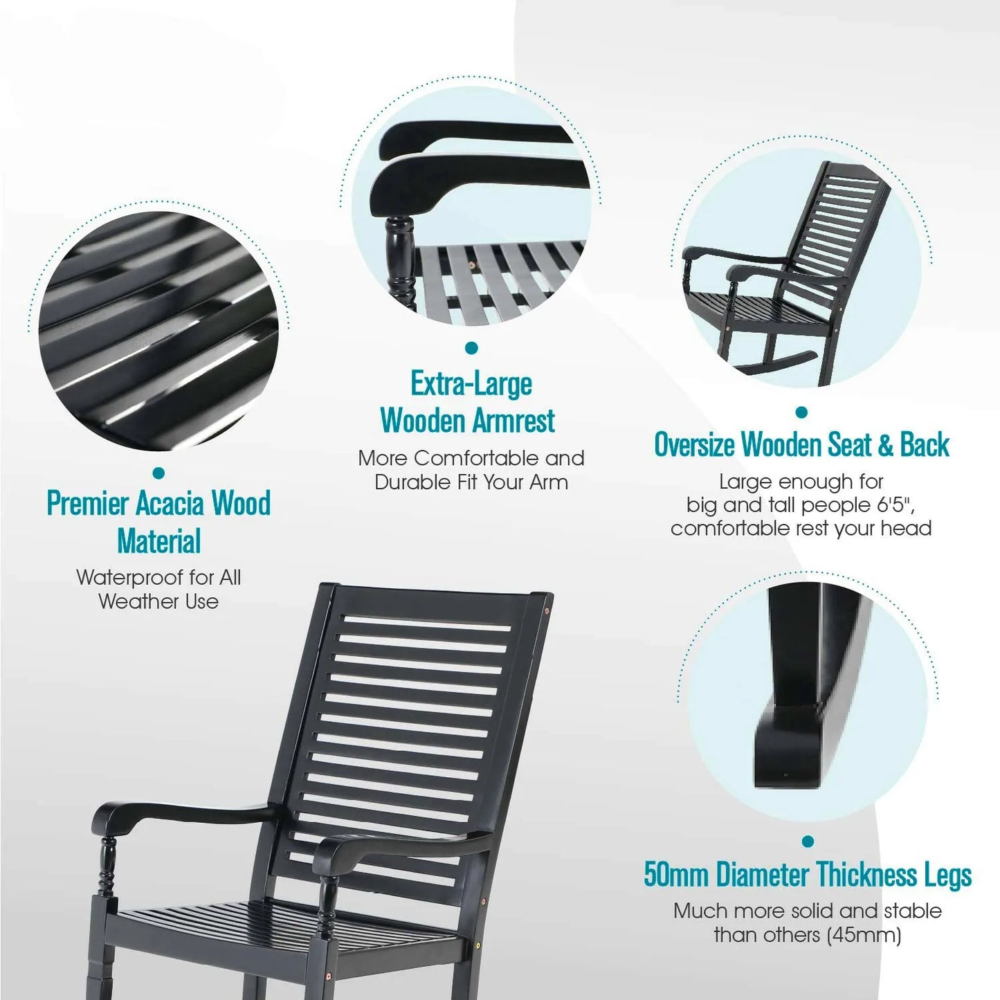 Outdoor Acacia Wood Rocking Chairs For Deck Balcony Patio