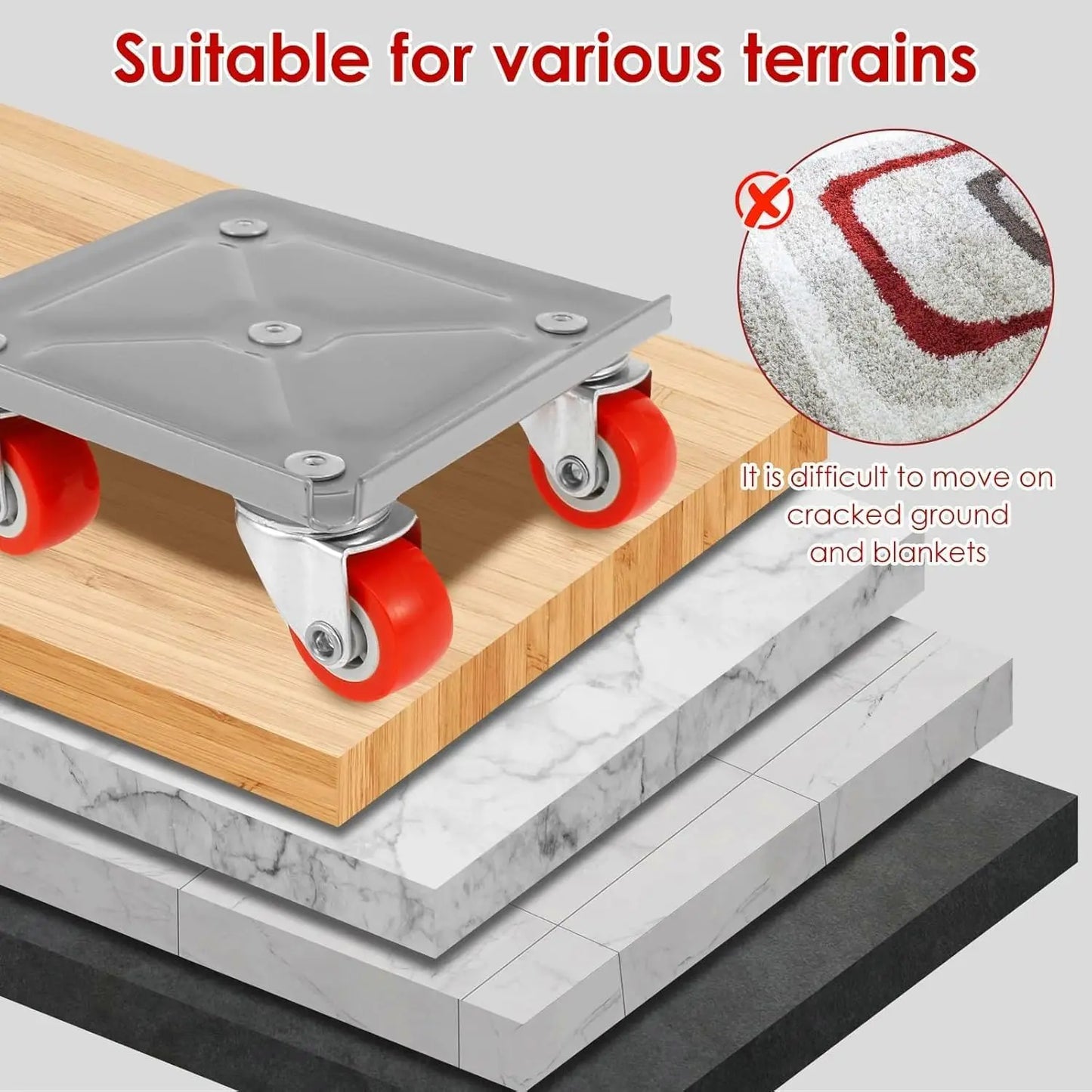 Furniture Movers With Wheels 4 Wheel Dolly 360 Degree Rotation Rubber Wheels