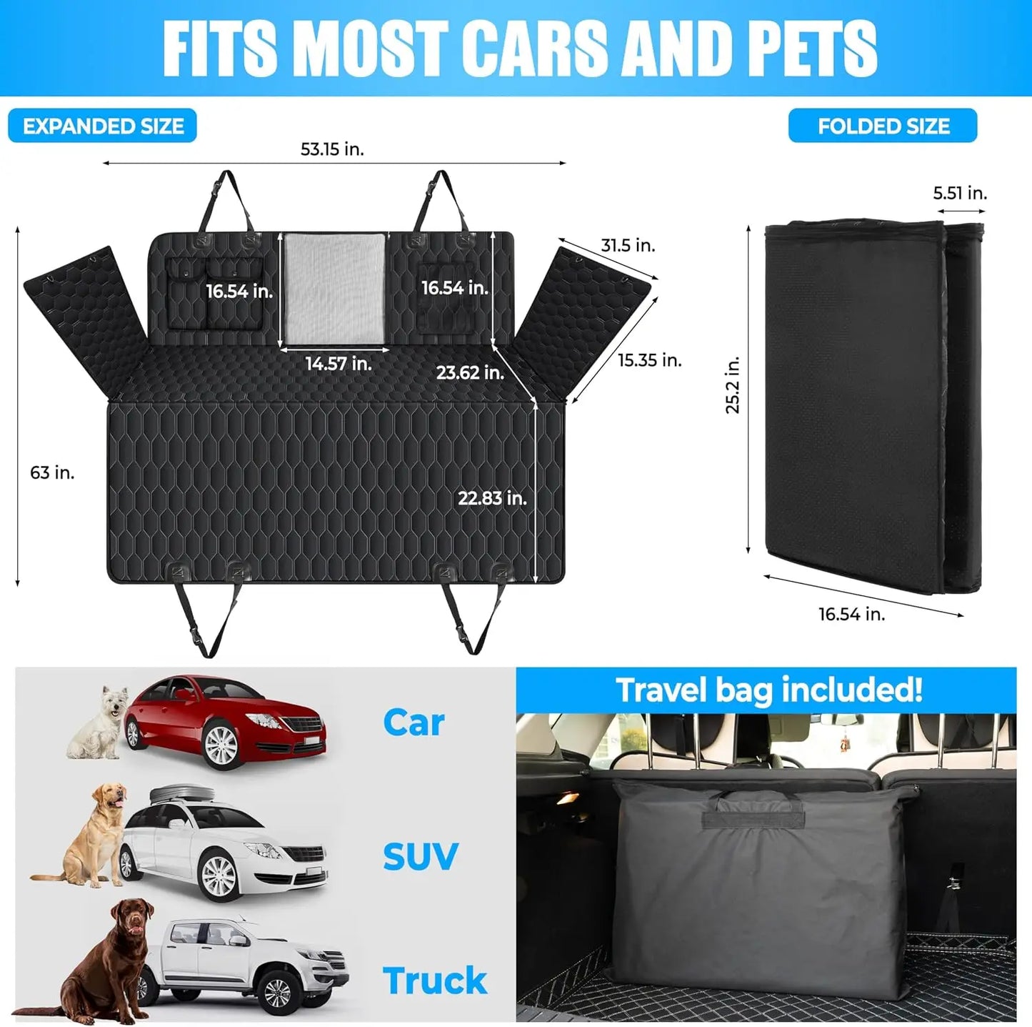Hard Bottom Dog Car Seat Cover Waterproof Universal Fit