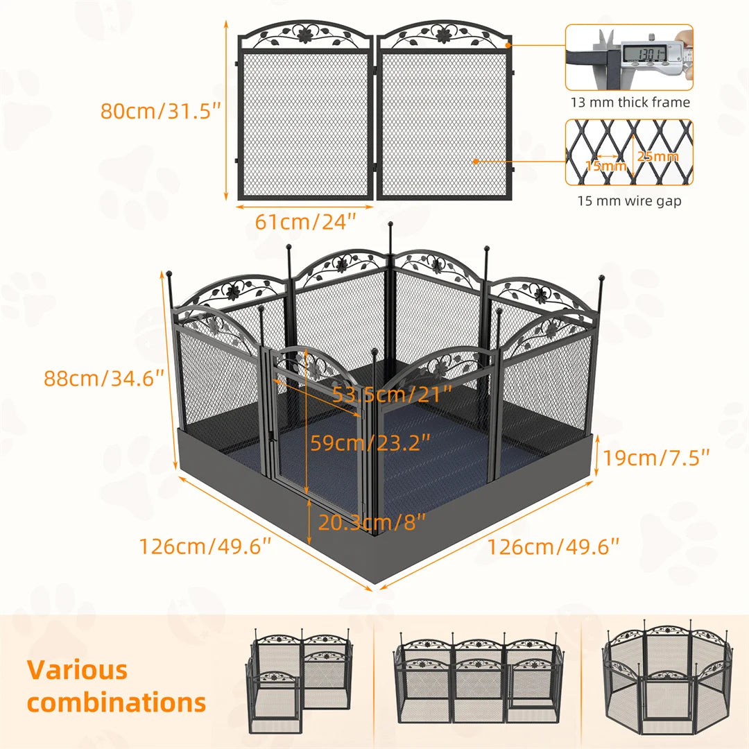 BINGOPAW Heavy Duty Dog Playpen 8 Panels Outdoor Iron Fence Waterproof Pad