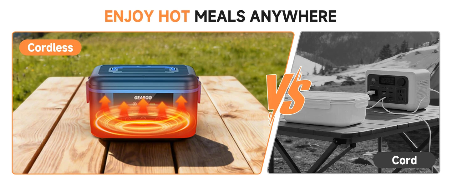 Cordless Electric Lunch Box Self Heating Portable 24 Hour Rechargeable