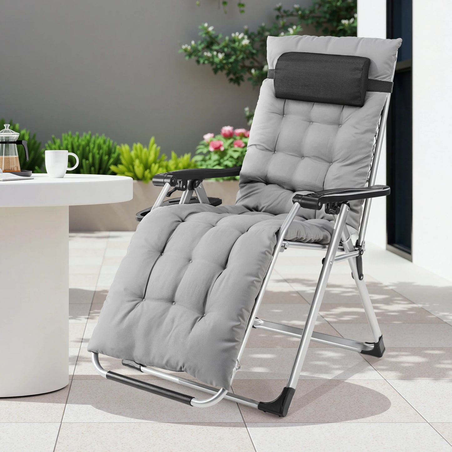 JHK Zero Gravity Recliner Outdoor Folding Lounge Chair With Cup Holder