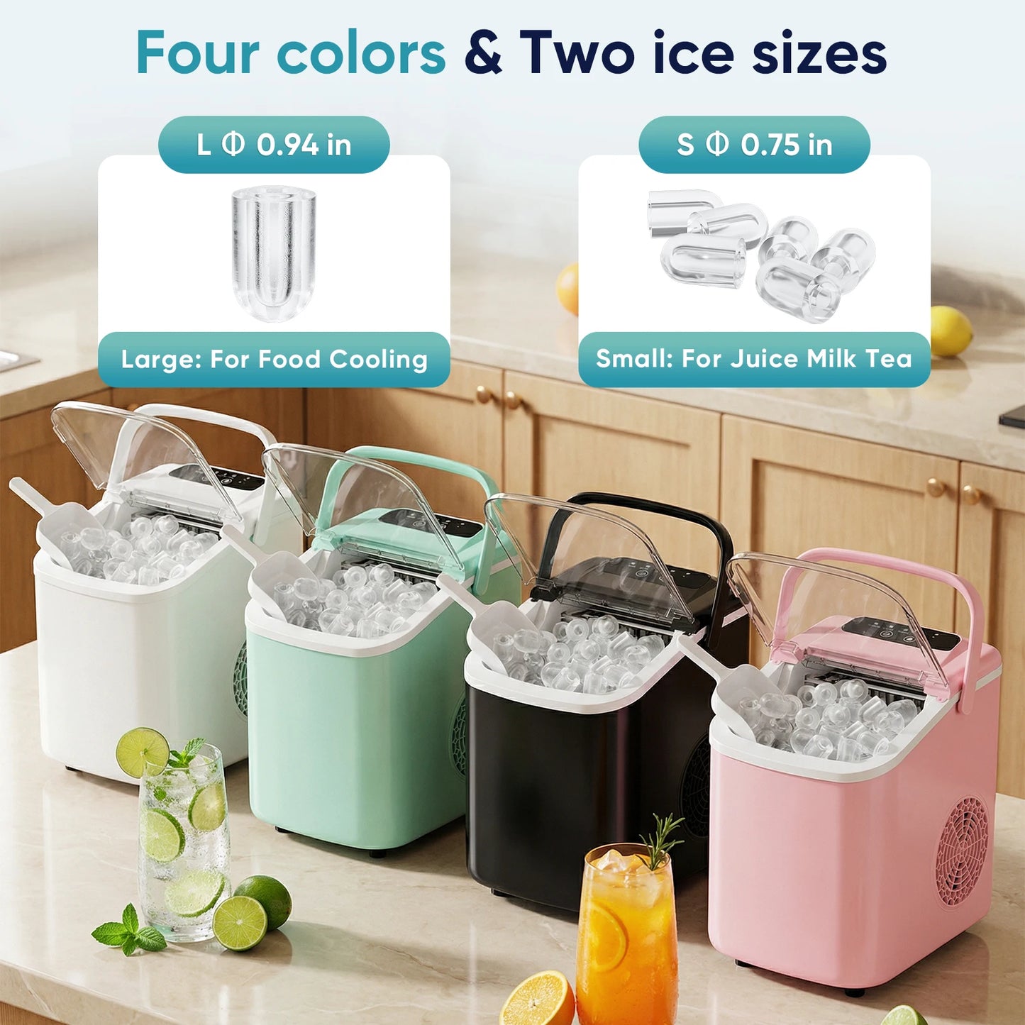 Portable Countertop Ice Maker With Scoop Basket And Handle