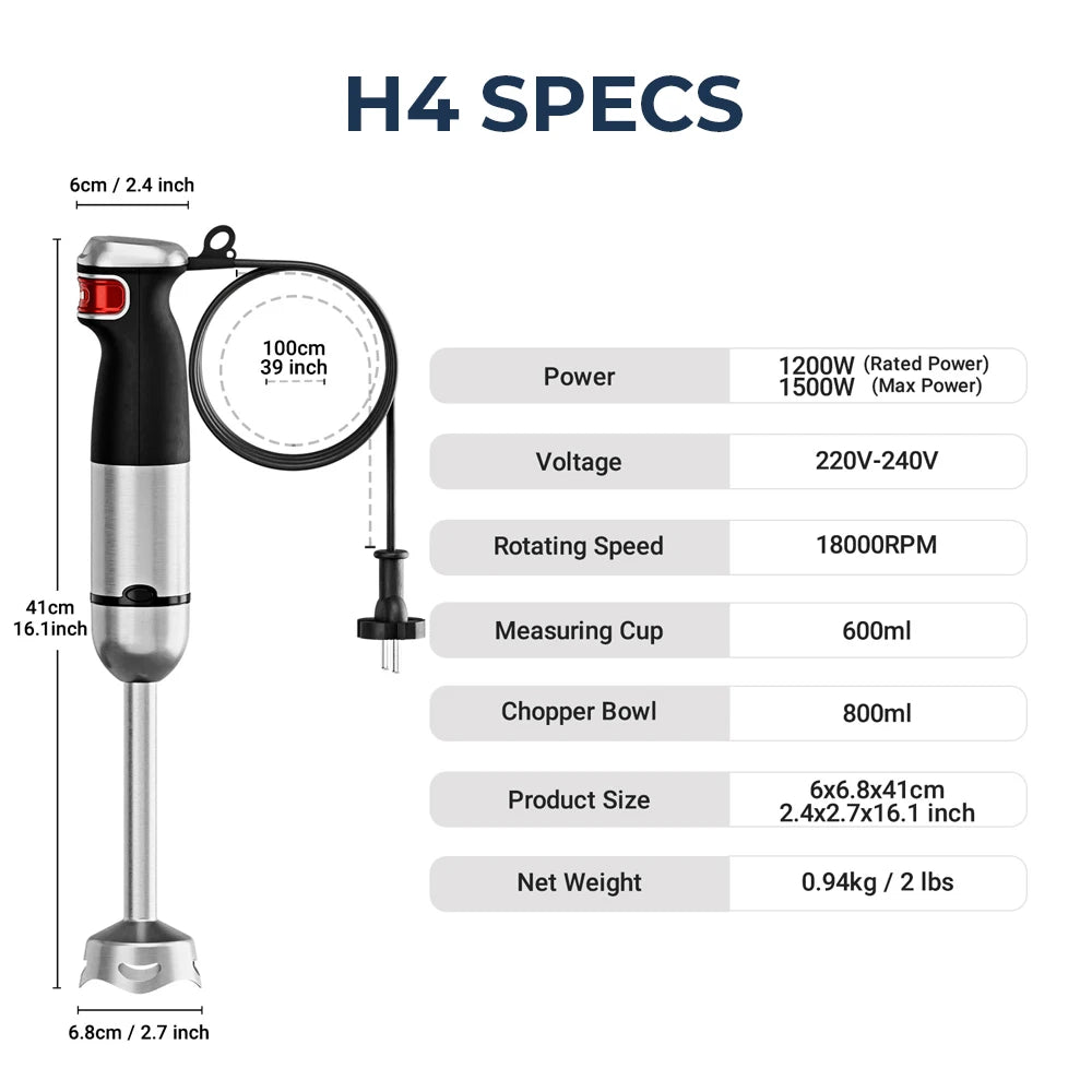 Rouny 1500W Electric Handheld Stick Blender 6 In 1 Immersion