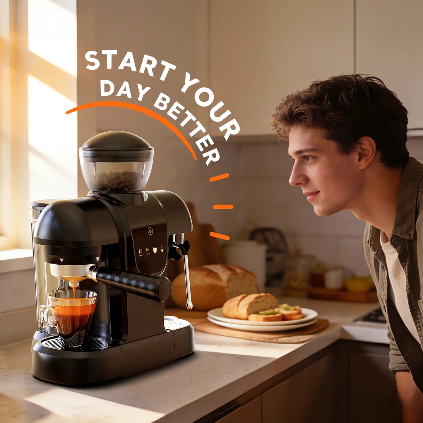 Capadeli 19 Bar 3 In 1 Espresso Machine With Grinder