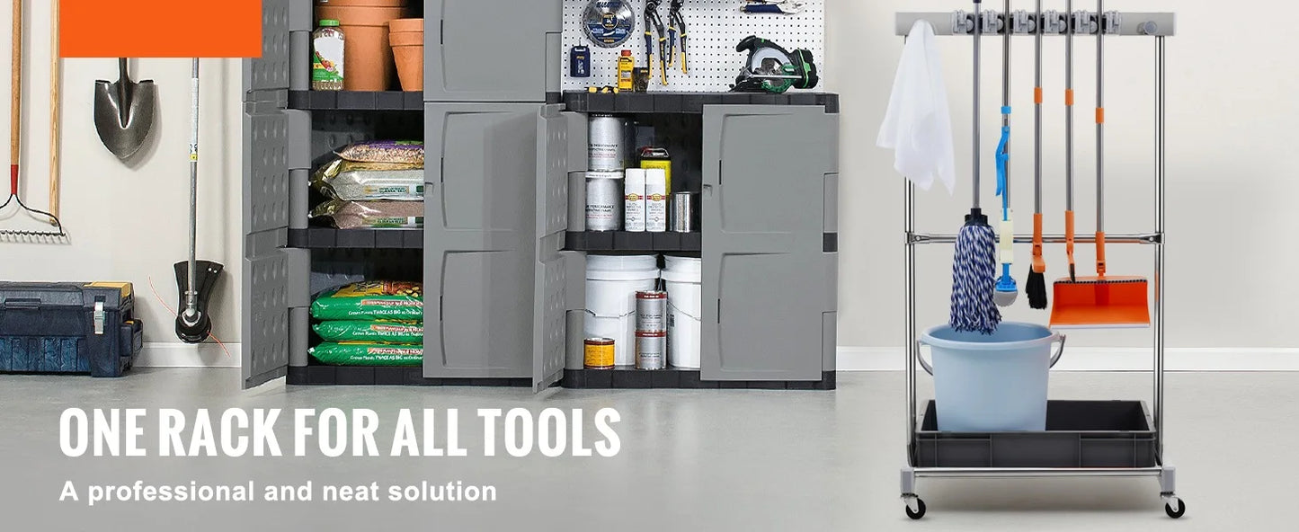SucceBuy Garden Tool Organizer Rack With 10 Slots And Wheels
