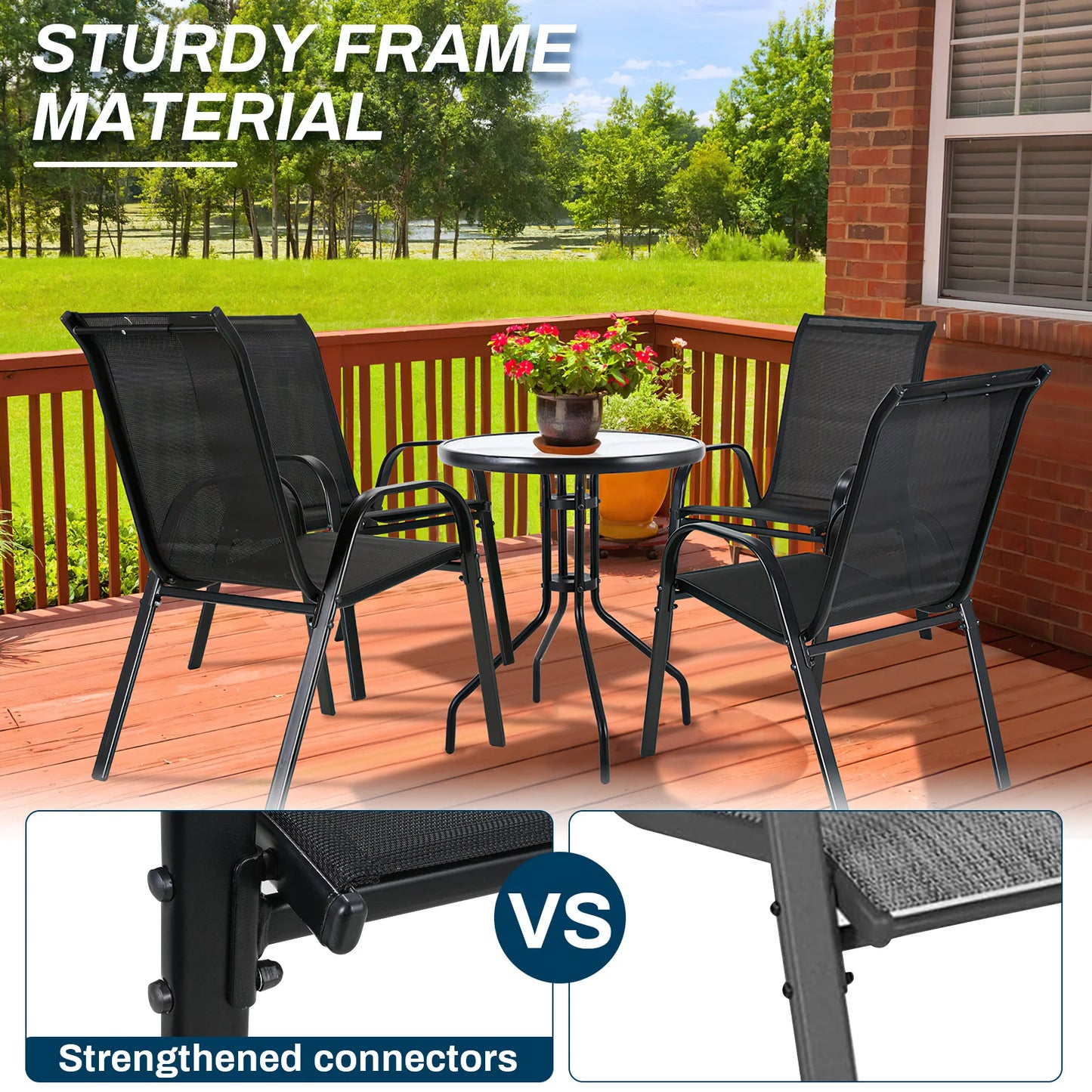 Folding Garden Chairs Set High Back Steel Iron Teslin Fabric
