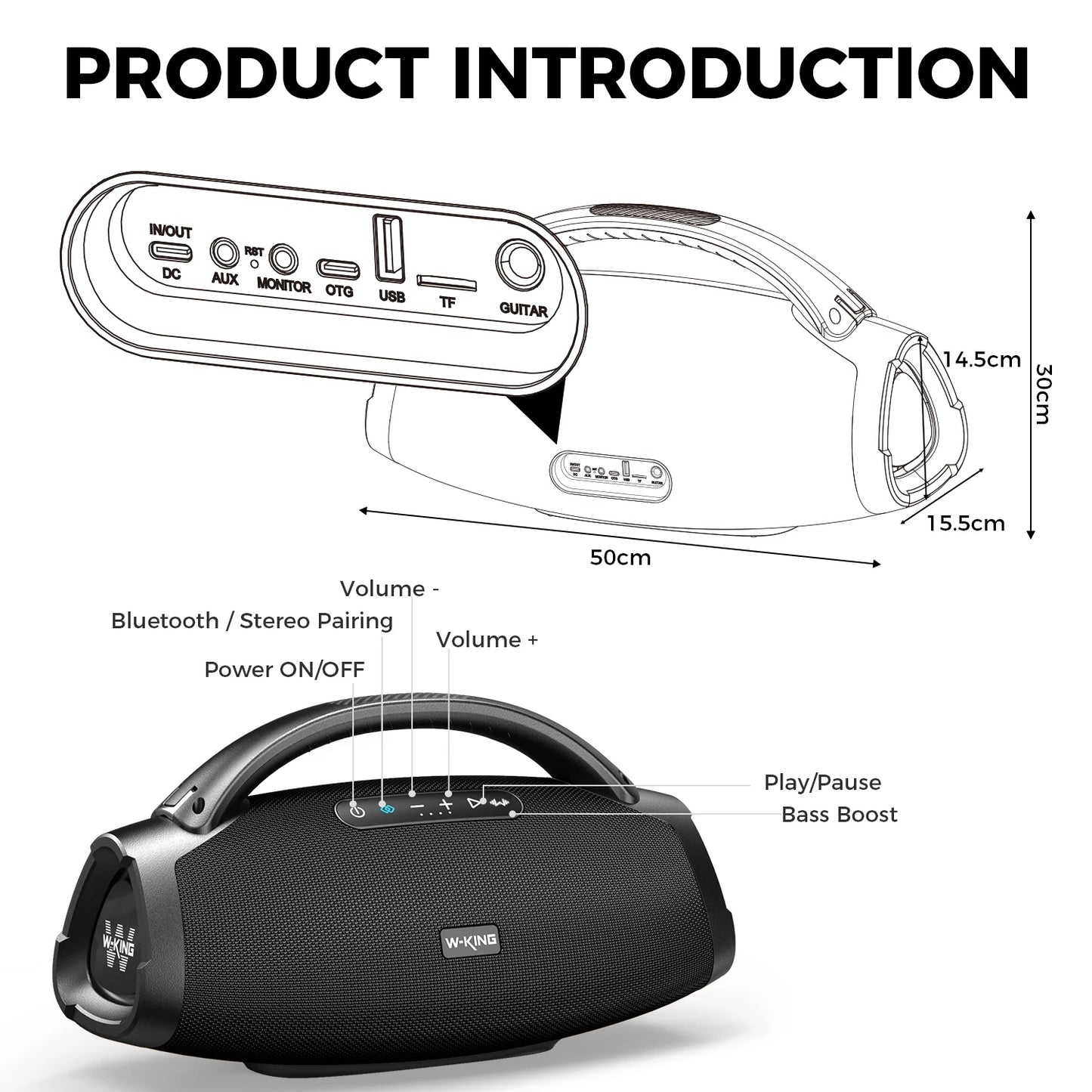 W-King D20 Portable Bluetooth Speaker With Massive Bass Waterproof Design