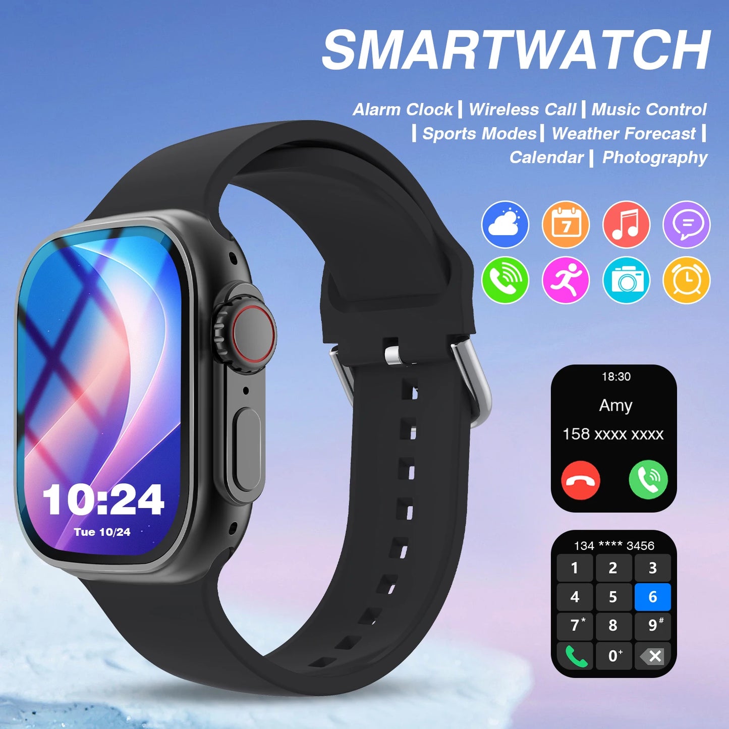 Odelettevcy Smart Watch With Wireless Calling Weather Forecast SMS Alerts