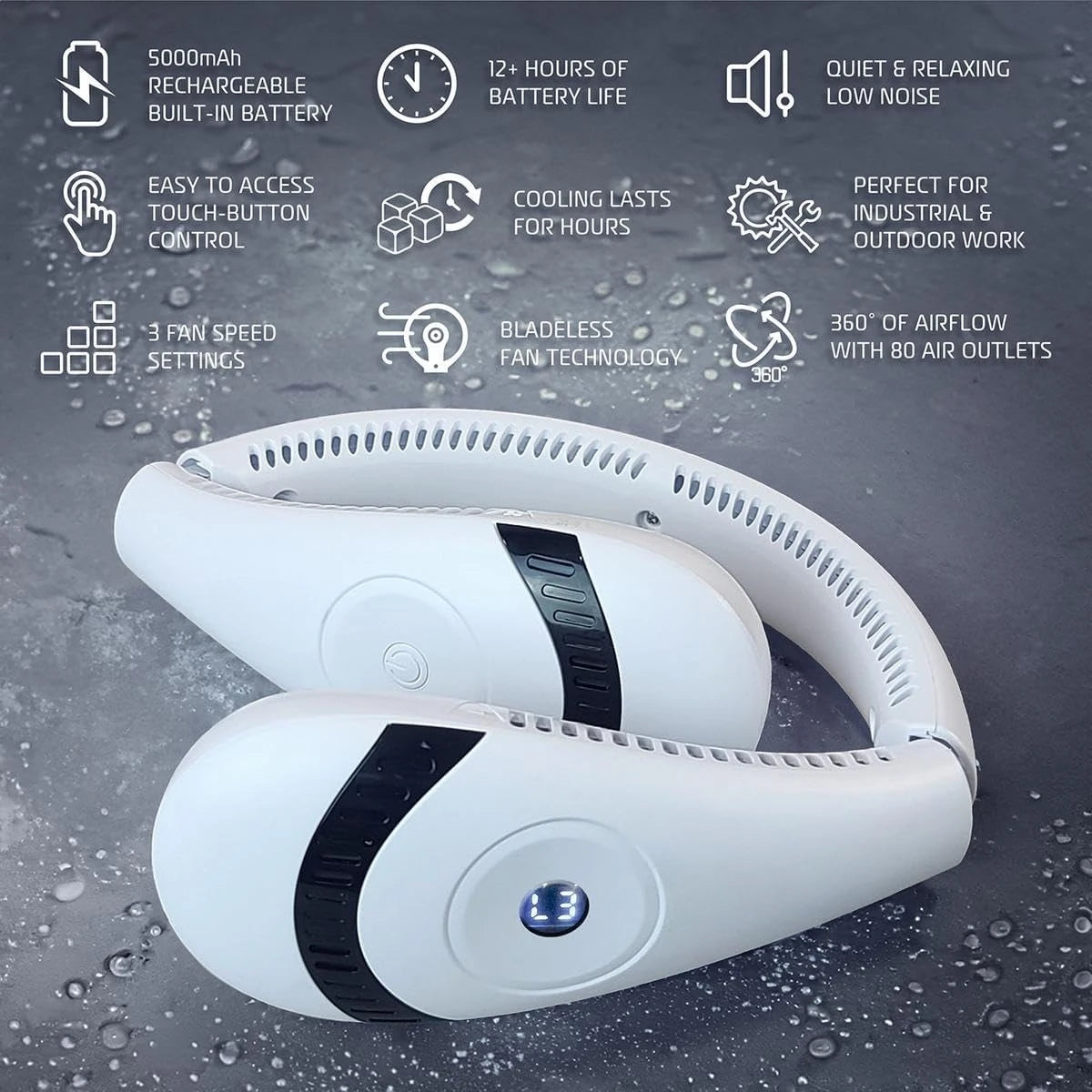 Smvp AlphaCool Portable Neck Fan Rechargeable Personal Cooling Device
