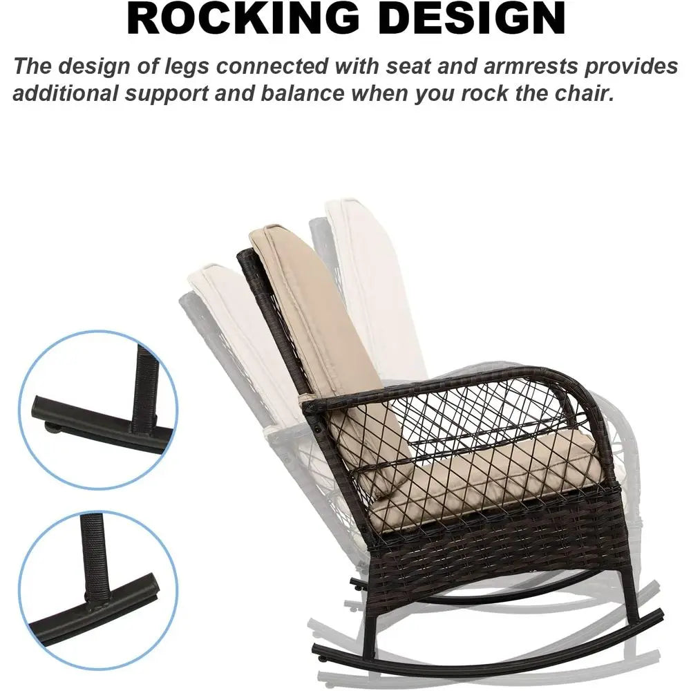 Outdoor Wicker Rocking Chair Set For Patio Garden Furniture