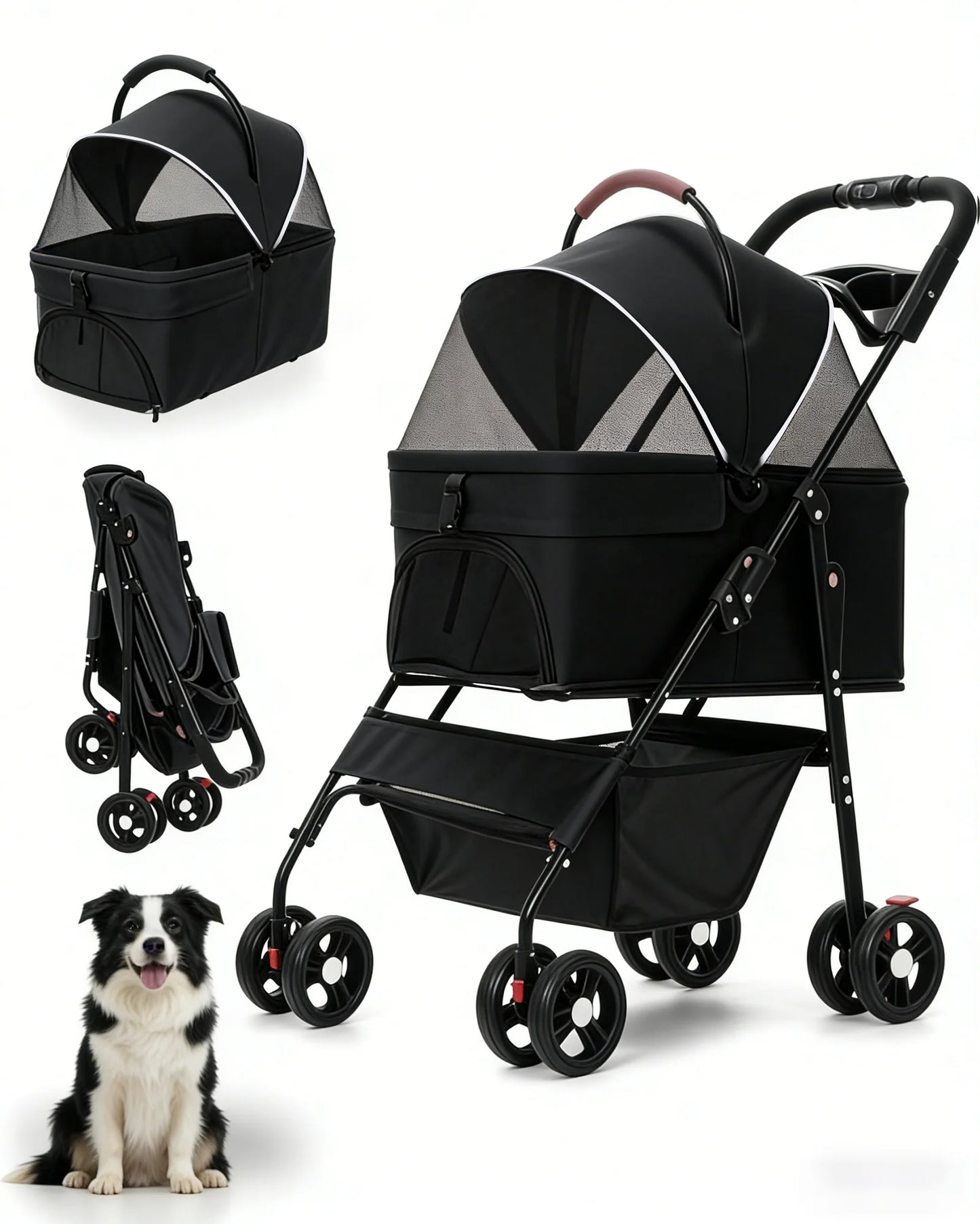 Cabusatly 2in1 Pet Stroller For Small Dogs Cats Foldable Carrier