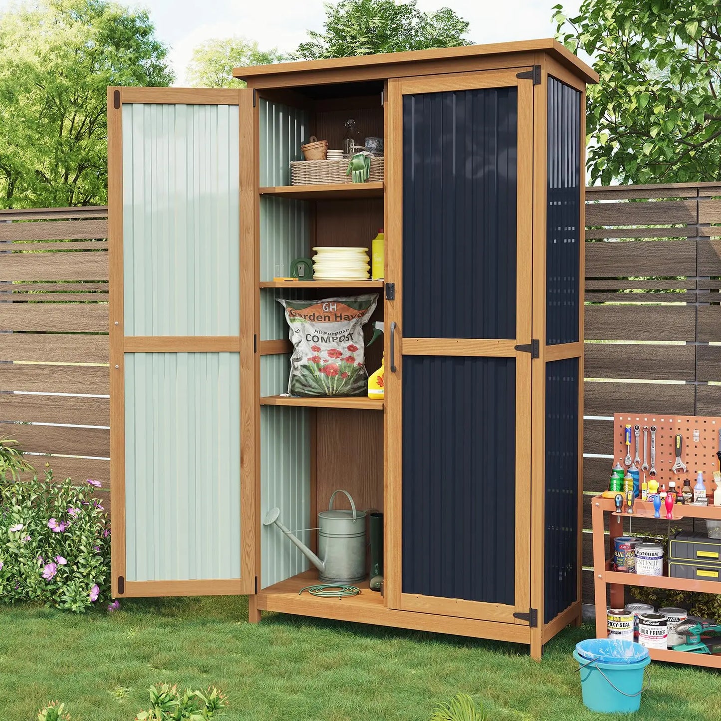Outdoor Storage Cabinet Shed Tall Vertical With Lockable Doors