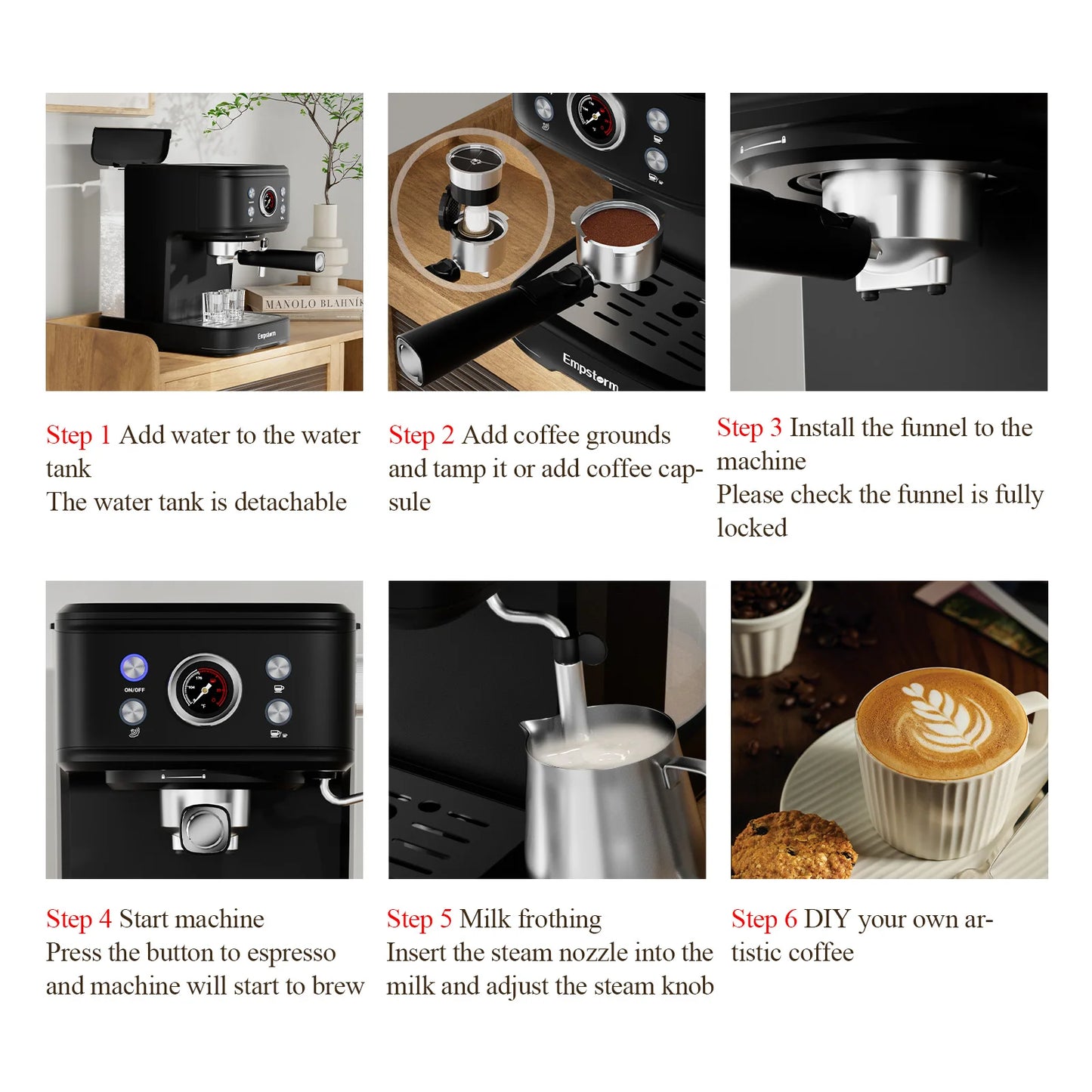 Semi Automatic Espresso Machine With Milk Frother Stainless Steel 20 Bar Pump