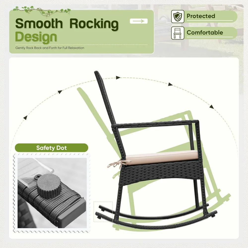Rocking Chair Outdoor Rattan Patio Set Glass Table