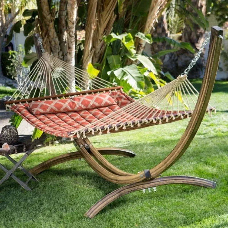 Wooden Free Standing Hammock With Oak Stand For Garden And Outdoor Relaxation And Comfort
