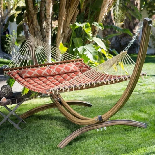 Wooden Free Standing Hammock With Oak Stand For Garden And Outdoor Relaxation And Comfort