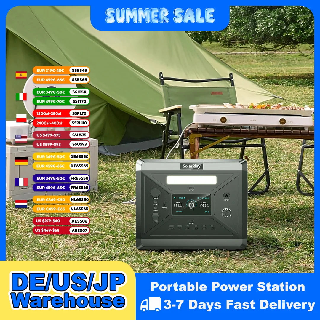 Solarplay Q2501 Portable Power Station 2160Wh LiFePO4 Battery 2400W AC Output