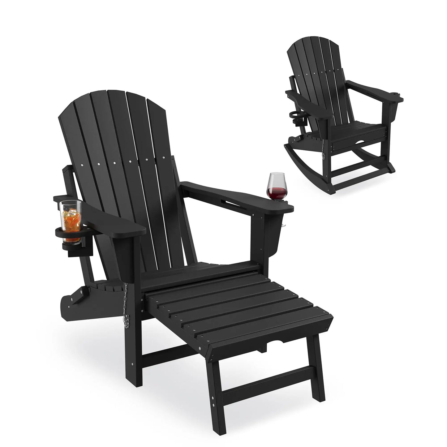 Studyset 4 In 1 Folding Adirondack Rocking Chair With Ottoman Cup Holder