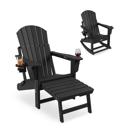 Studyset 4 In 1 Folding Adirondack Rocking Chair With Ottoman Cup Holder