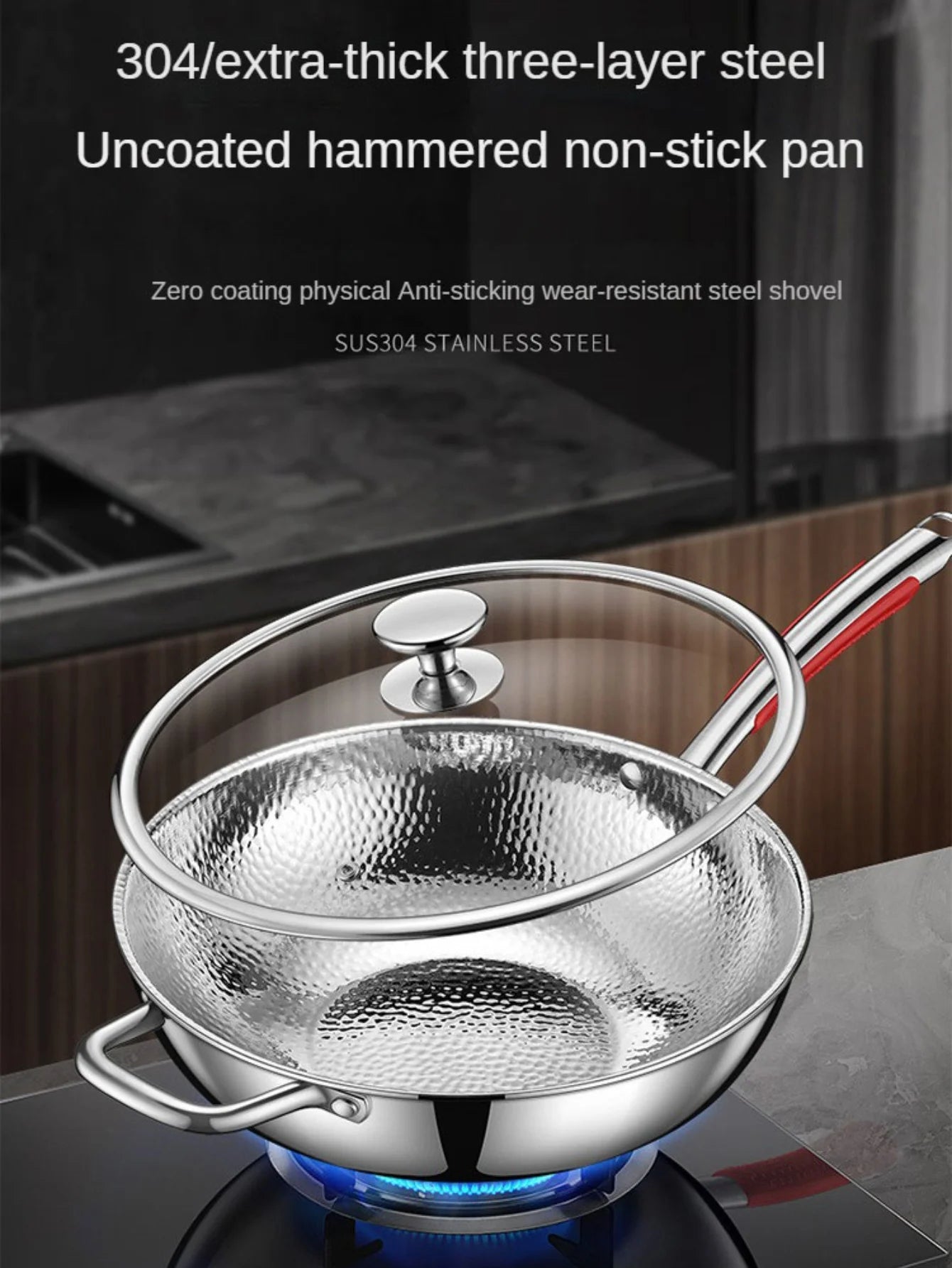 Titanium Round Bottom Wok Uncoated Nonstick Pan Induction Compatible