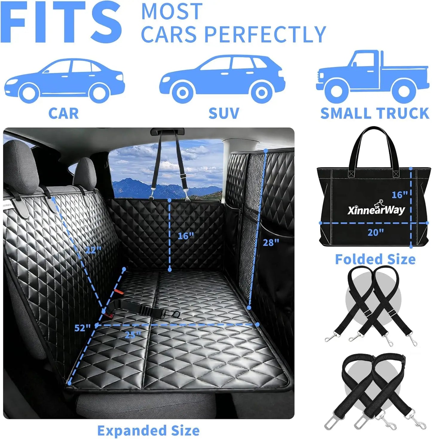 Dog Car Seat Cover With Hard Bottom Mesh Window Waterproof